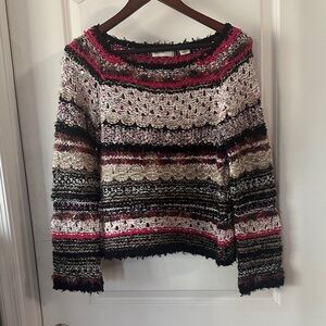 Anthropologie x Sleeping on Snow Pink and Black Textured Sweater Size M